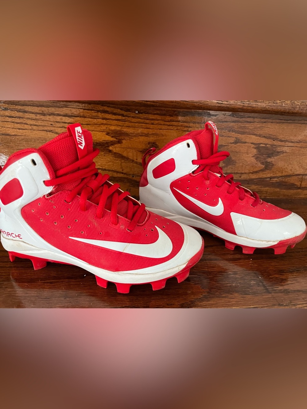 Nike Red and White Football Cleats - High-Top Swoosh